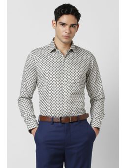 Van Heusen - Men Cream Print Full Sleeves Shirt