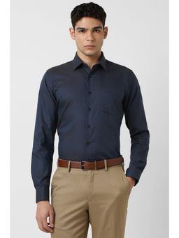 Van Heusen - Men Navy Blue Textured Full Sleeves Shirt