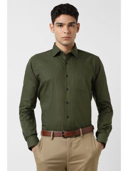 Van Heusen - Men Olive Checks Full Sleeves Shirt