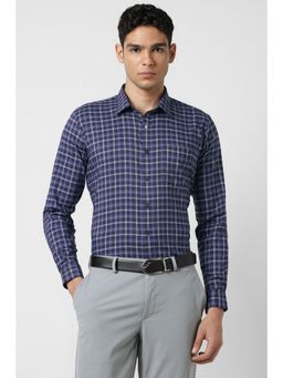 Van Heusen - Men Navy Blue Checks Full Sleeves Shirt