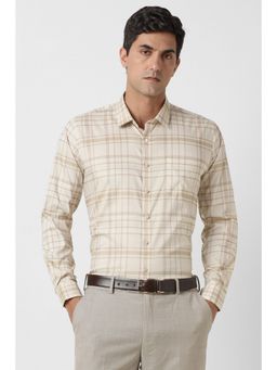 Van Heusen - Men Beige Checks Full Sleeves Shirt