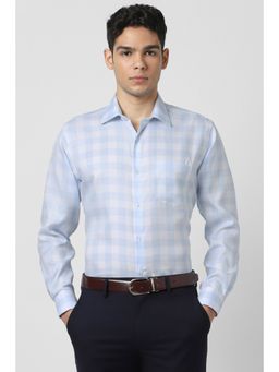 Van Heusen - Men Light Blue Checks Full Sleeves Shirt