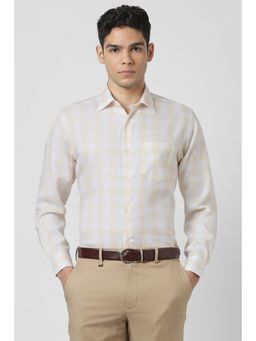 Van Heusen - Men Beige Checks Full Sleeves Shirt