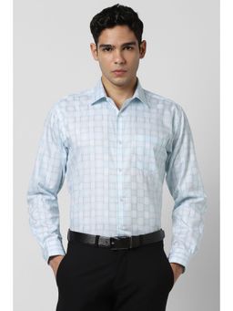 Van Heusen - Men Light Blue Checks Full Sleeves Shirt