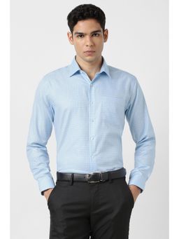 Van Heusen - Men Light Blue Checks Full Sleeves Shirt