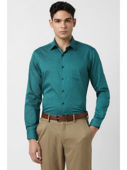 Van Heusen - Men Green Stripes Full Sleeves Shirt