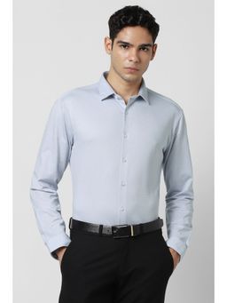 Van Heusen - Men Light Grey Textured Full Sleeves Shirt