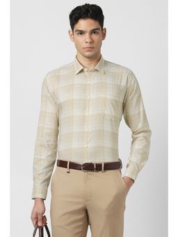 Van Heusen - Men Beige Checks Full Sleeves Shirt