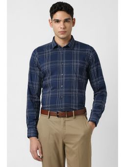 Van Heusen - Men Navy Blue Checks Full Sleeves Shirt