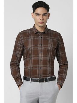 Van Heusen - Men Brown Checks Full Sleeves Shirt