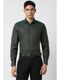 Van Heusen - Men Green Self Design Full Sleeves Shirt