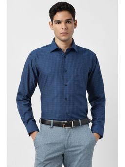 Van Heusen - Men Navy Blue Checks Full Sleeves Shirt