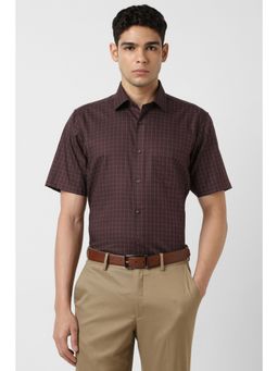 Van Heusen - Men Brown Checks Half Sleeves Shirt