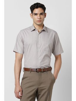 Van Heusen - Men Beige Checks Half Sleeves Shirt