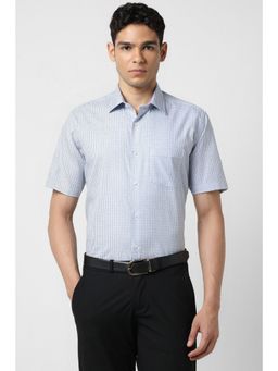 Van Heusen - Men Light Blue Checks Half Sleeves Shirt