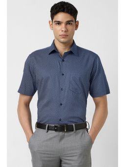 Van Heusen - Men Navy Blue Print Half Sleeves Shirt