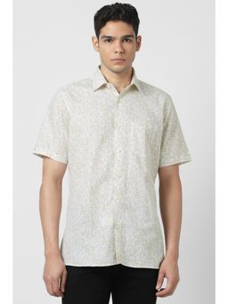 Van Heusen - Men Beige Print Half Sleeves Shirt