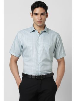 Van Heusen - Men Light Blue Checks Half Sleeves Shirt