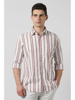 Van Heusen - Men Off White and Red Stripes Full Sleeves Shirt
