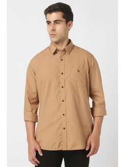 Van Heusen - Men Light Brown Slim Fit Solid Full Sleeves Shirt