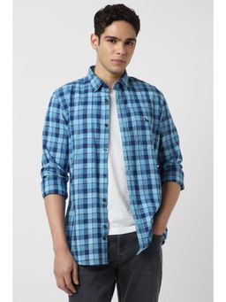Van Heusen - Men Blue Slim Fit Checks Full Sleeves Shirt
