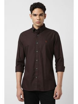Van Heusen - Men Brown Slim Fit Textured Full Sleeves Shirt