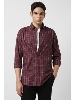 Van Heusen - Men Maroon Slim Fit Checks Full Sleeves Shirt