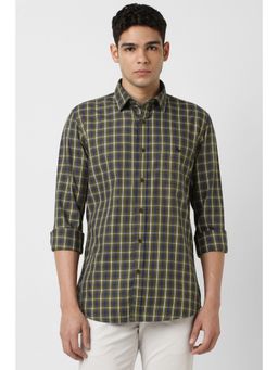 Van Heusen - Men Olive Checks Full Sleeves Shirt