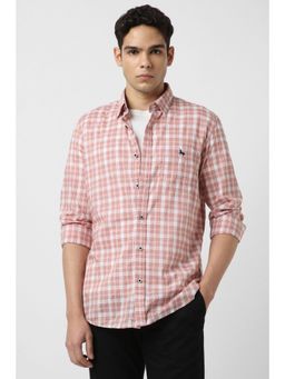 Van Heusen - Men Red Slim Fit Checks Full Sleeves Shirt
