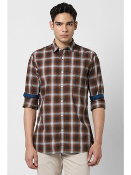 Van Heusen - Men Brown Checks Full Sleeves Shirt