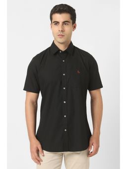 Van Heusen - Men Black Slim Fit Solid Half Sleeves Shirt