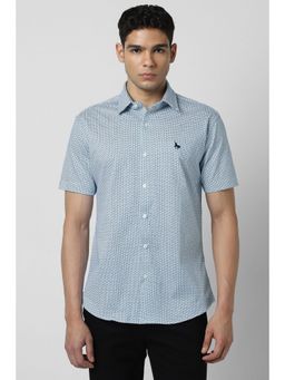 Van Heusen - Men Blue Slim Fit Print Half Sleeves Shirt