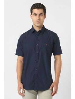 Van Heusen - Men Navy Blue Slim Fit Solid Half Sleeves Shirt