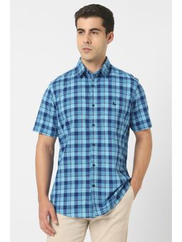 Van Heusen - Men Blue Slim Fit Checks Half Sleeves Shirt