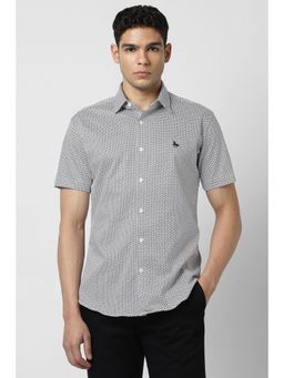 Van Heusen - Men Grey Slim Fit Print Half Sleeves Shirt