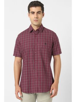 Van Heusen - Men Pink Checks Half Sleeves Shirt