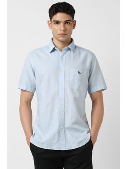 Van Heusen - Men Light Blue Solid Half Sleeves Shirt