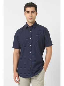 Van Heusen - Men Navy Blue Slim Fit Print Half Sleeves Shirt