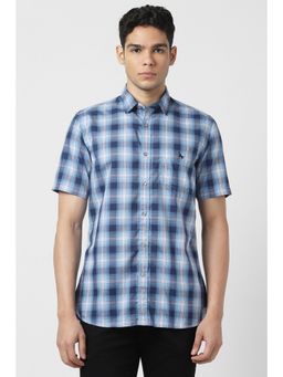 Van Heusen - Men Blue Checks Half Sleeves Shirt