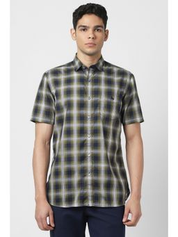 Van Heusen - Men Navy Blue Checks Half Sleeves Shirt