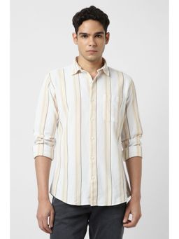 Van Heusen - Men Off White Slim Fit Stripes Full Sleeves Shirt