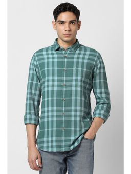 Van Heusen - Men Green Checks Full Sleeves Shirt