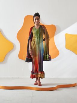 Pleats by Aruni - Multi-Coloured Luna Dress with Cape (Set of 2)