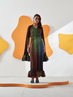 Pleats by Aruni - Multi-Coloured Luna Dress with Cape (Set of 2)