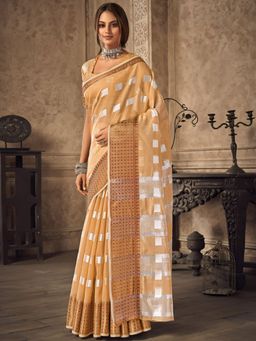 EXCLUSIVA - Cream Linen Saree with Unstitched Blouse