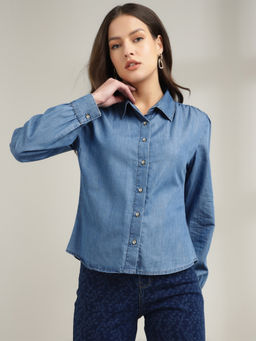 Xpose - Women Blue Tailored Fit Casual Shirt