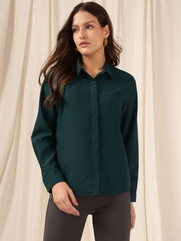 Xpose - Women Bottle Green Full Sleeves Comfortable Fit Casual Shirt