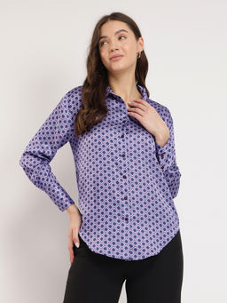 FableStreet - Violet Satin Geometric Shirt