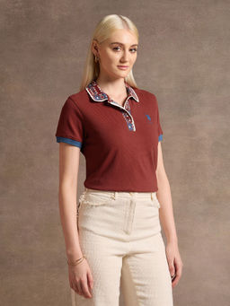 U.S. POLO ASSN. - Jacquard Collar Cotton Polo T-Shirt - Rust