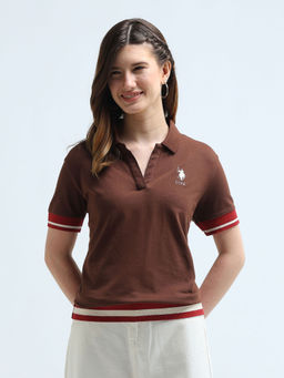 U.S. POLO ASSN. - Boxy Fit Tipped Polo T-Shirt - Brown